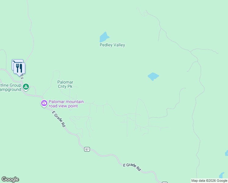 map of restaurants, bars, coffee shops, grocery stores, and more near 22104 Crestline Road in Palomar Mountain