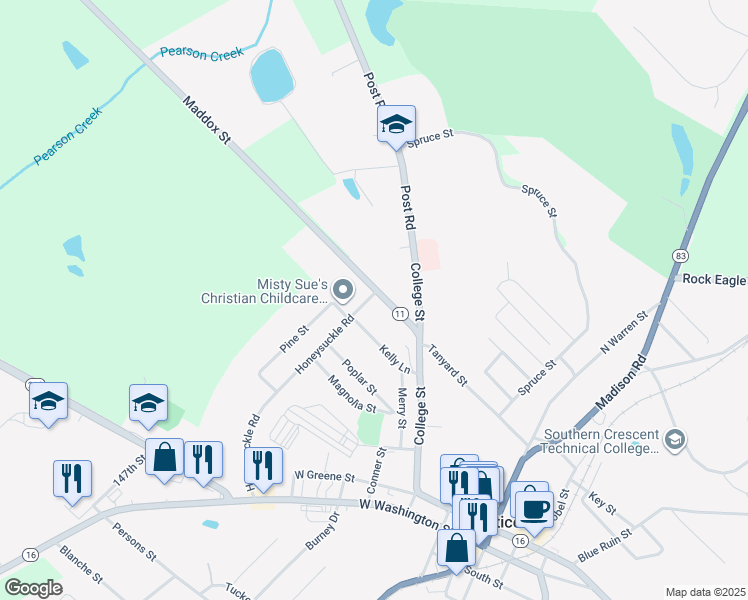 map of restaurants, bars, coffee shops, grocery stores, and more near 280 Maddox Street in Monticello