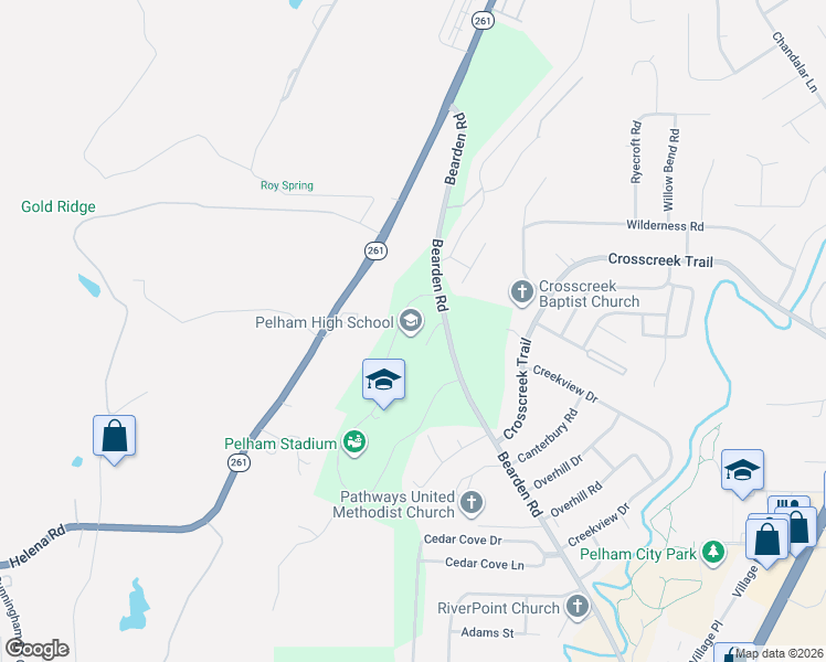 map of restaurants, bars, coffee shops, grocery stores, and more near 2511 Panther Circle in Pelham