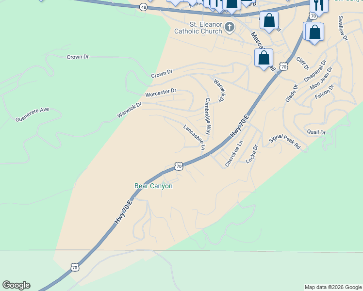 map of restaurants, bars, coffee shops, grocery stores, and more near Hampshire Rd in Ruidoso