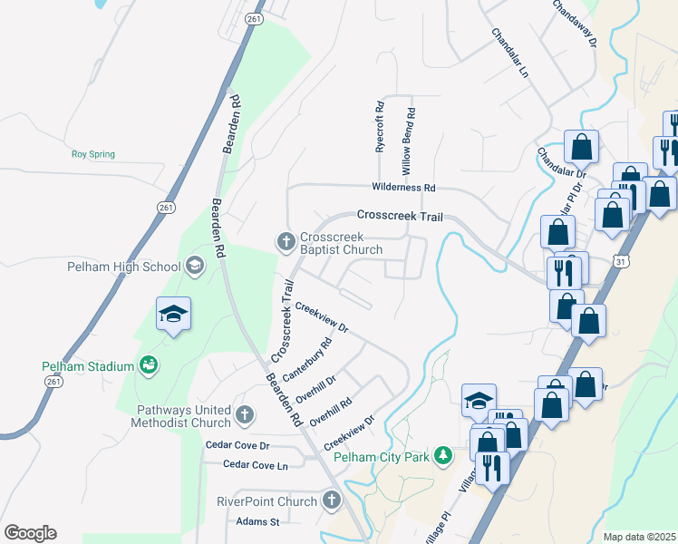 map of restaurants, bars, coffee shops, grocery stores, and more near 506 Cahaba Manor Lane in Pelham