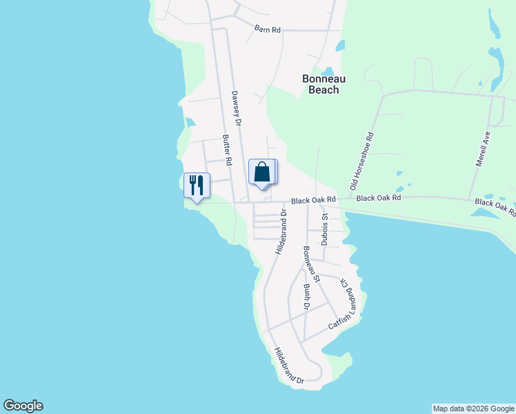 map of restaurants, bars, coffee shops, grocery stores, and more near 942 Black Oak Road in Bonneau
