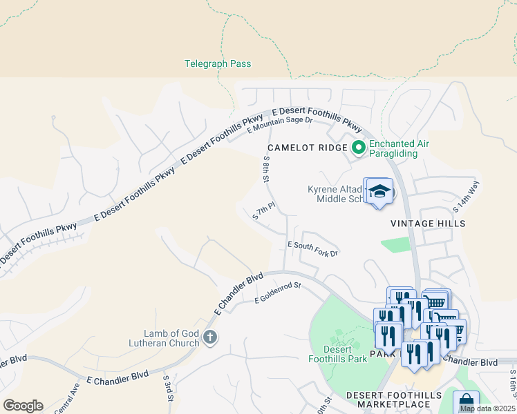 map of restaurants, bars, coffee shops, grocery stores, and more near 14646 South 7th Place in Phoenix