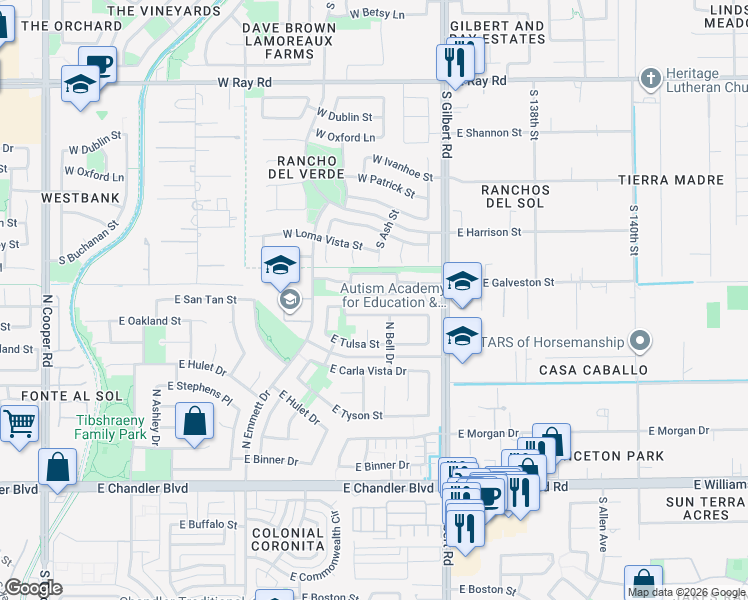 map of restaurants, bars, coffee shops, grocery stores, and more near 2804 East Cobalt Street in Chandler