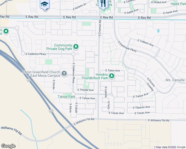 map of restaurants, bars, coffee shops, grocery stores, and more near 5615 South Coyote Canyon in Mesa