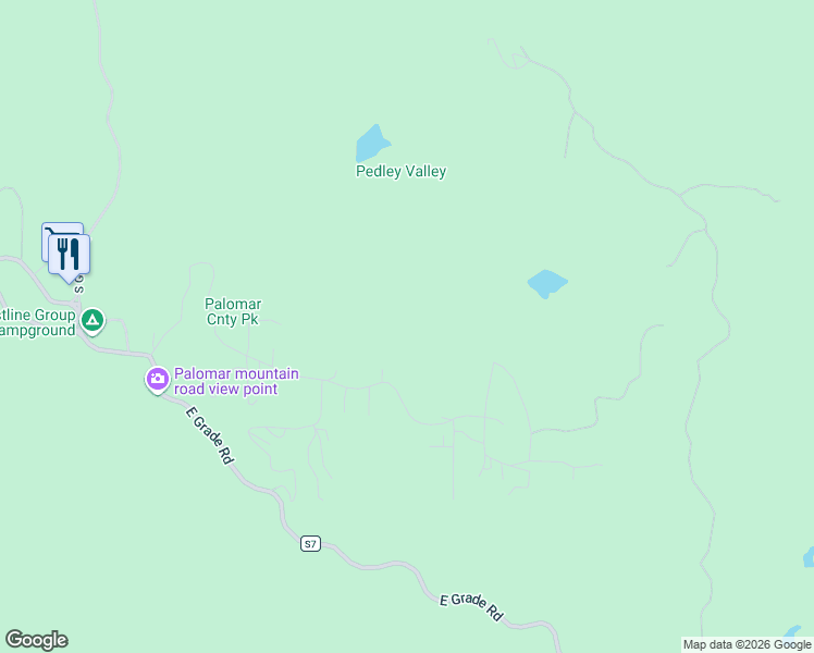 map of restaurants, bars, coffee shops, grocery stores, and more near 22114 Crestline Road in Palomar Mountain