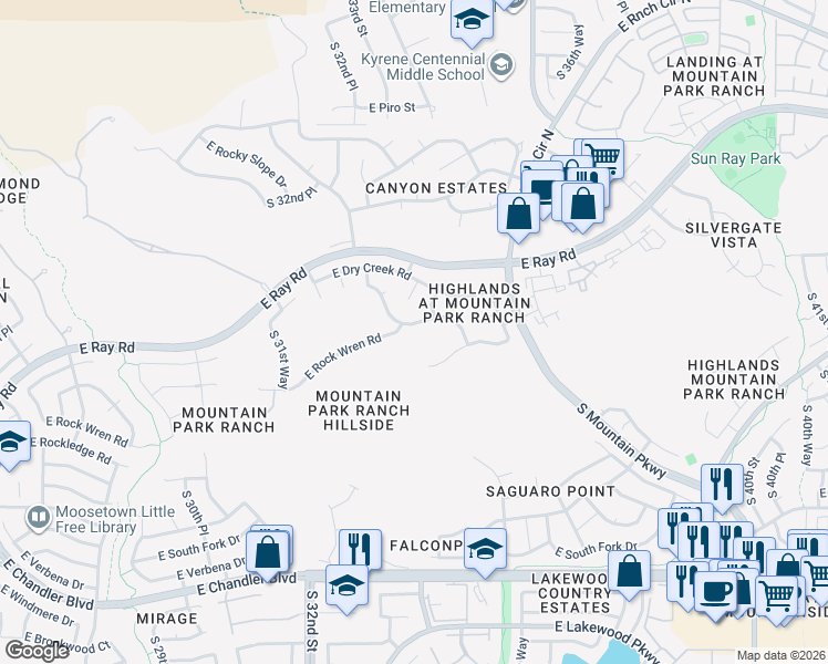 map of restaurants, bars, coffee shops, grocery stores, and more near 3406 East Desert Trumpet Road in Phoenix