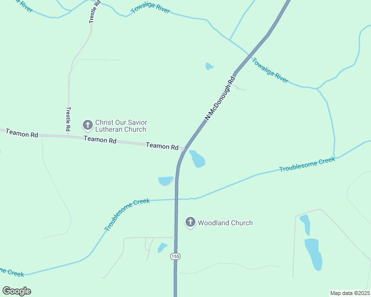 map of restaurants, bars, coffee shops, grocery stores, and more near Hwy 155 & Teamon Rd in Griffin