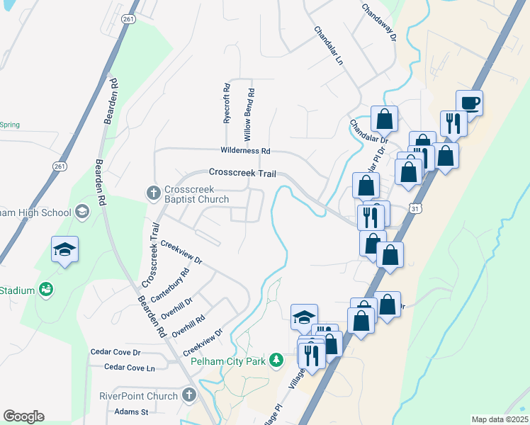 map of restaurants, bars, coffee shops, grocery stores, and more near 731 Cahaba Manor Trail in Pelham