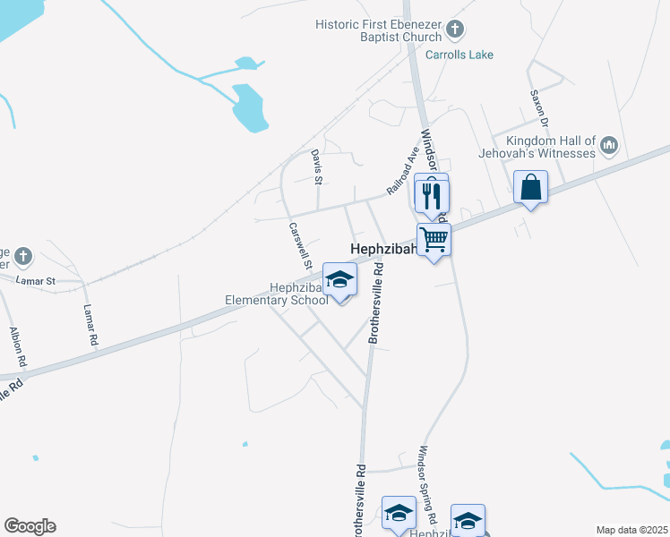 map of restaurants, bars, coffee shops, grocery stores, and more near 2542 Georgia 88 in Hephzibah