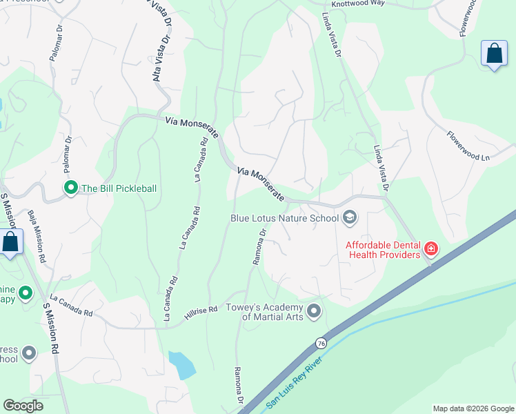 map of restaurants, bars, coffee shops, grocery stores, and more near 4355 Ramona Drive in Fallbrook