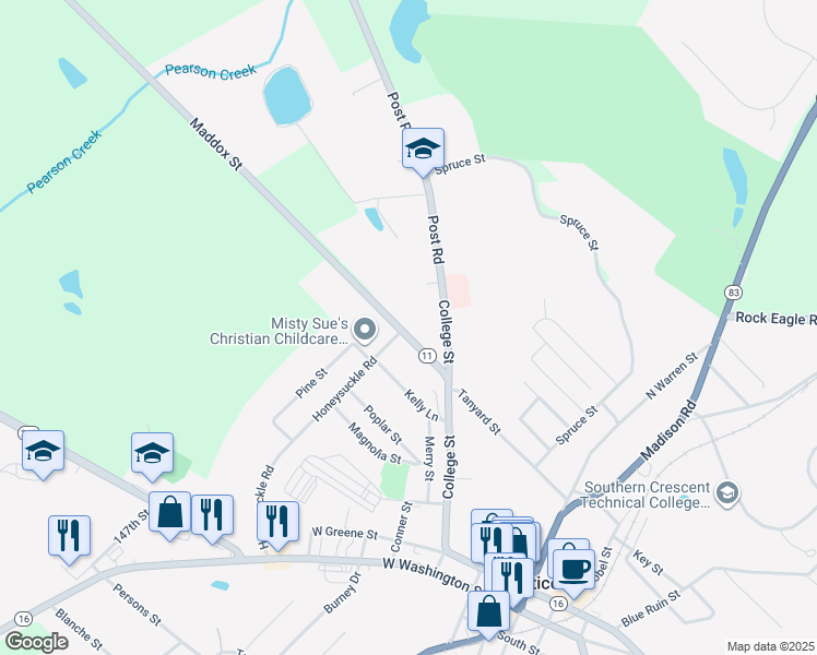 map of restaurants, bars, coffee shops, grocery stores, and more near 280 Maddox Street in Monticello