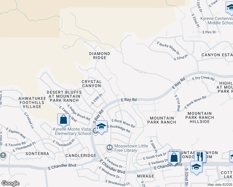 map of restaurants, bars, coffee shops, grocery stores, and more near 2552 East Desert Willow Drive in Phoenix