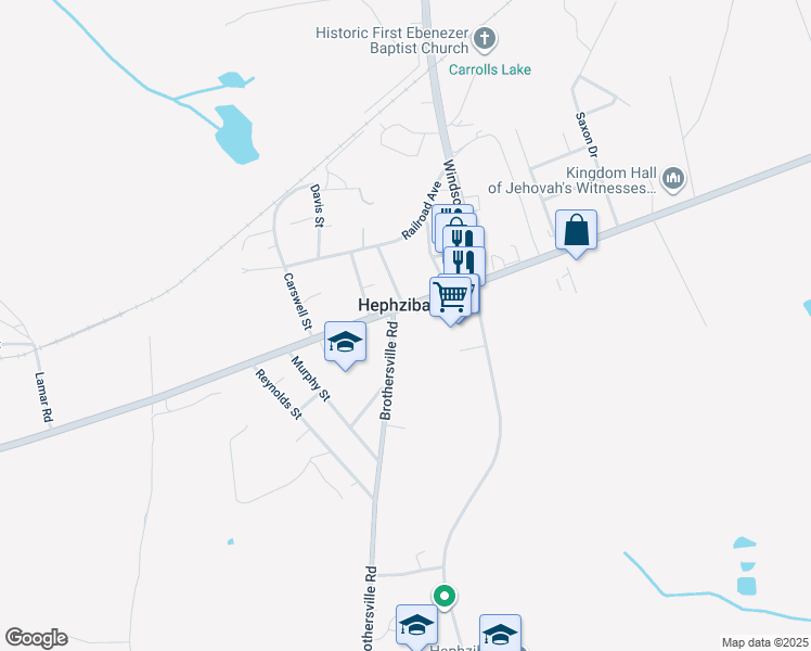 map of restaurants, bars, coffee shops, grocery stores, and more near 4408 Brothersville Road in Hephzibah