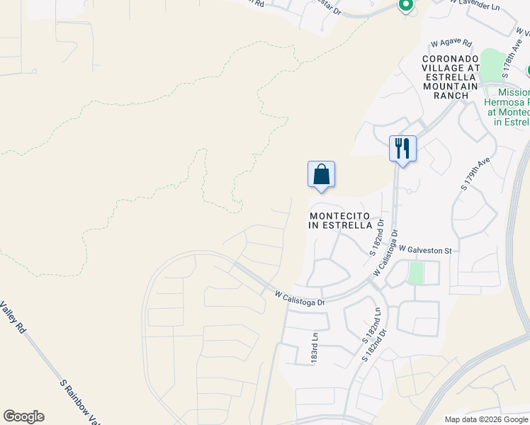 map of restaurants, bars, coffee shops, grocery stores, and more near 18568 West Chuckwalla Canyon Road in Goodyear