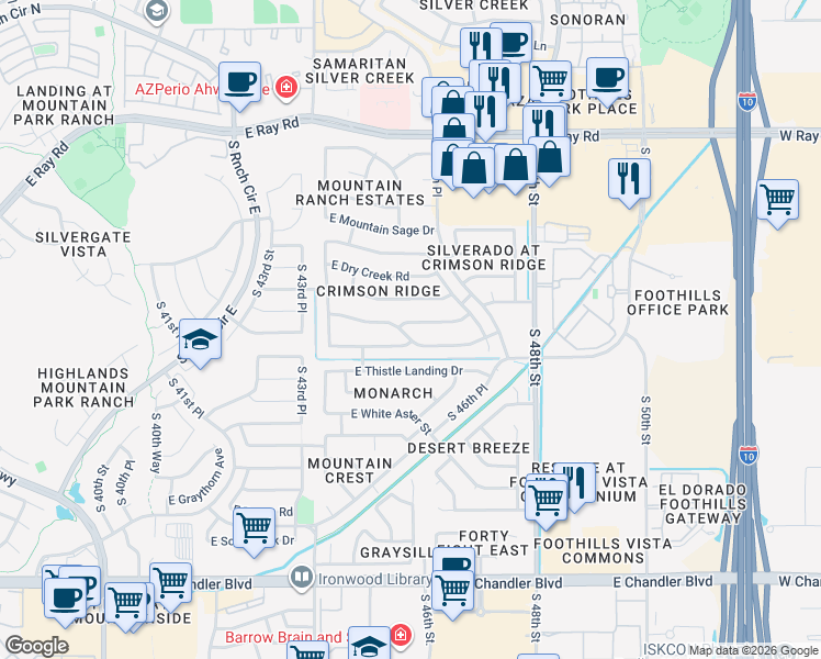 map of restaurants, bars, coffee shops, grocery stores, and more near 4525 East Desert Trumpet Road in Phoenix