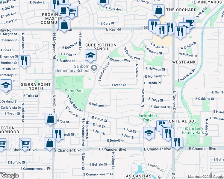 map of restaurants, bars, coffee shops, grocery stores, and more near 597 North Newport Street in Chandler