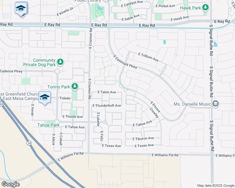 map of restaurants, bars, coffee shops, grocery stores, and more near 10155 East Talon Avenue in Mesa