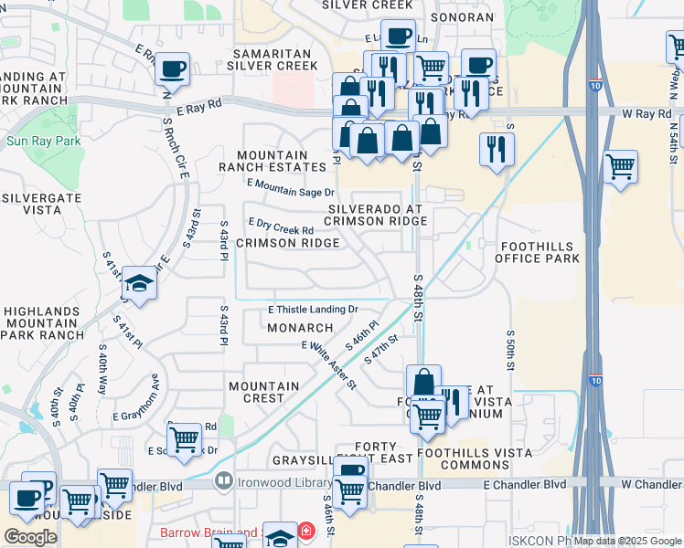 map of restaurants, bars, coffee shops, grocery stores, and more near 4557 East Desert Trumpet Road in Phoenix
