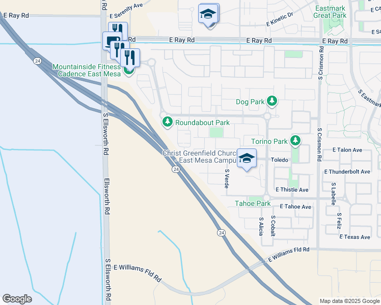 map of restaurants, bars, coffee shops, grocery stores, and more near 9515 East Talon Avenue in Mesa