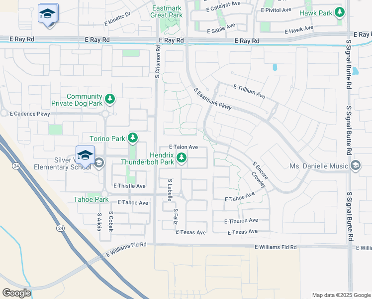 map of restaurants, bars, coffee shops, grocery stores, and more near 5612 South Chatsworth in Mesa