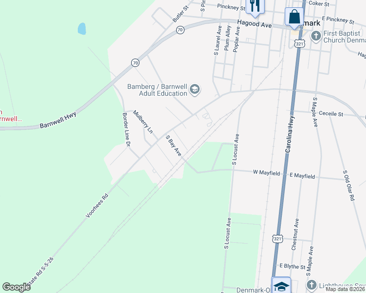 map of restaurants, bars, coffee shops, grocery stores, and more near 104 Spruce Street in Denmark