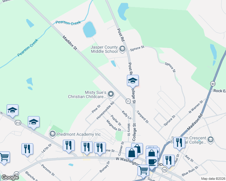 map of restaurants, bars, coffee shops, grocery stores, and more near 367 Maddox Street in Monticello