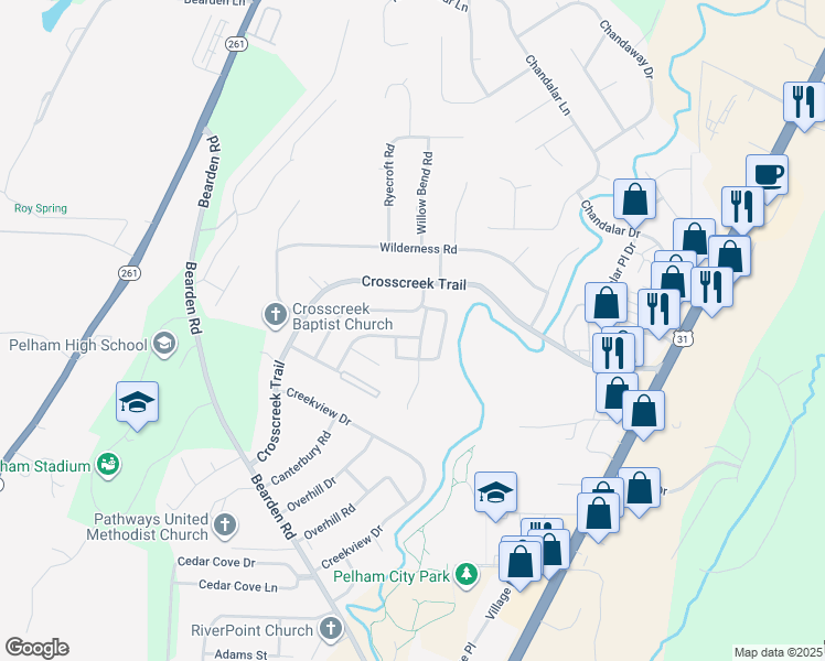 map of restaurants, bars, coffee shops, grocery stores, and more near 626 Cahaba Manor Lane in Pelham