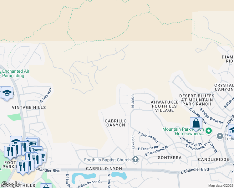 map of restaurants, bars, coffee shops, grocery stores, and more near 14640 South 20th Street in Phoenix