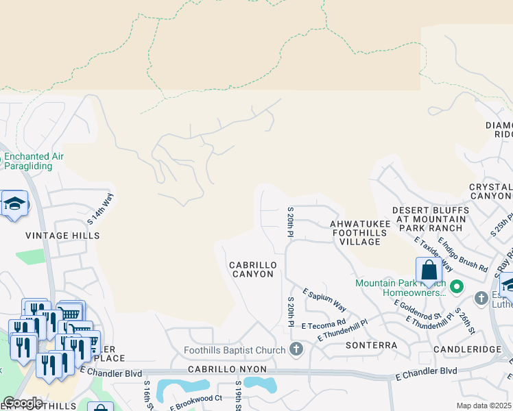 map of restaurants, bars, coffee shops, grocery stores, and more near 14640 South 20th Street in Phoenix
