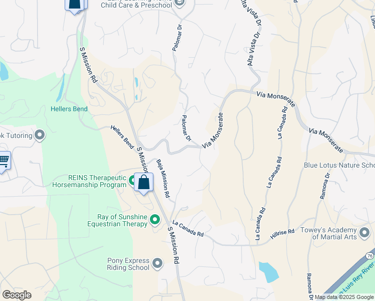 map of restaurants, bars, coffee shops, grocery stores, and more near 1569 Vía Monserate in Fallbrook