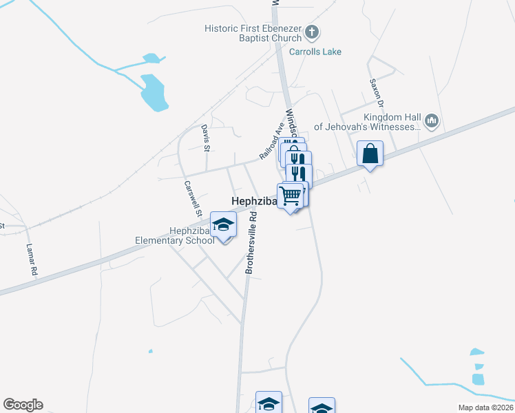 map of restaurants, bars, coffee shops, grocery stores, and more near 2526 Georgia 88 in Hephzibah