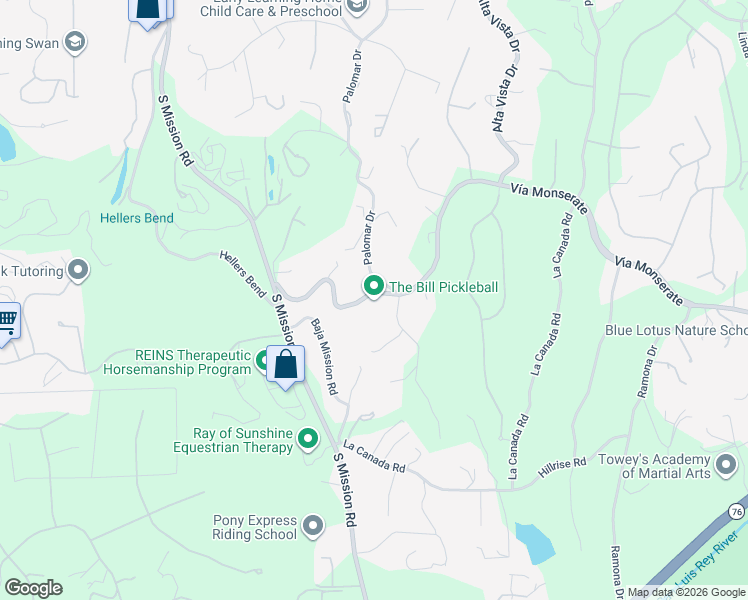 map of restaurants, bars, coffee shops, grocery stores, and more near 1569 Vía Monserate in Fallbrook