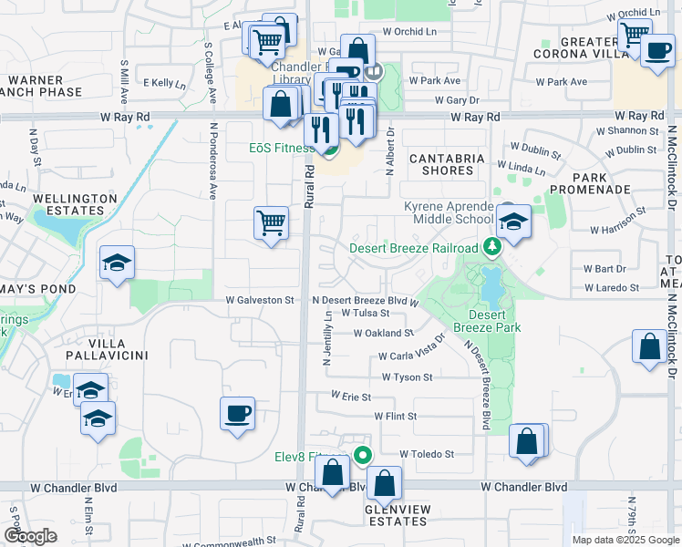 map of restaurants, bars, coffee shops, grocery stores, and more near 4909 West Joshua Boulevard in Chandler