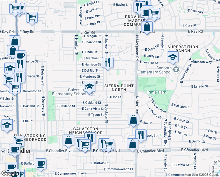 map of restaurants, bars, coffee shops, grocery stores, and more near 829 East Laredo Street in Chandler