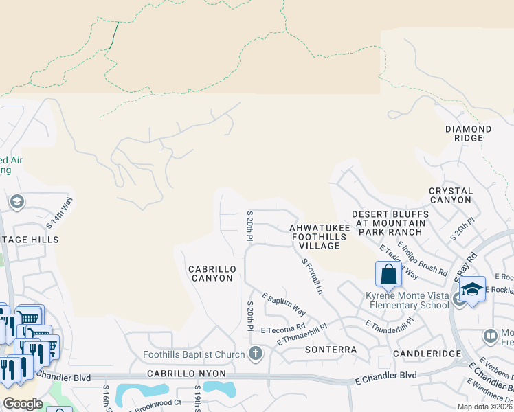 map of restaurants, bars, coffee shops, grocery stores, and more near 2023 East Granite View Drive in Phoenix