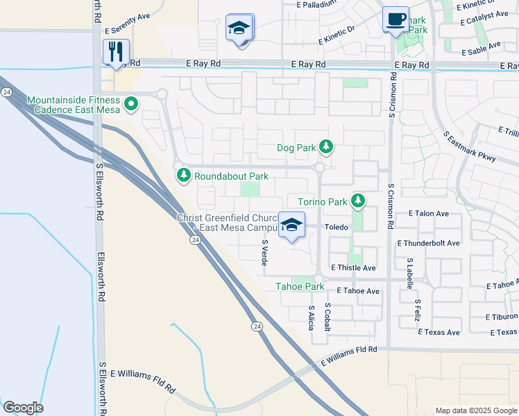 map of restaurants, bars, coffee shops, grocery stores, and more near 9635 East Talon Avenue in Mesa