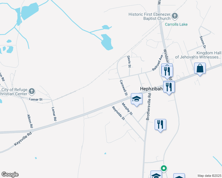 map of restaurants, bars, coffee shops, grocery stores, and more near 2565 Georgia 88 in Hephzibah