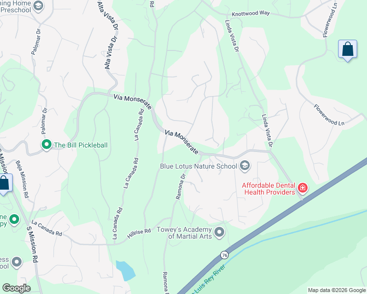map of restaurants, bars, coffee shops, grocery stores, and more near 4355 Ramona Drive in Fallbrook
