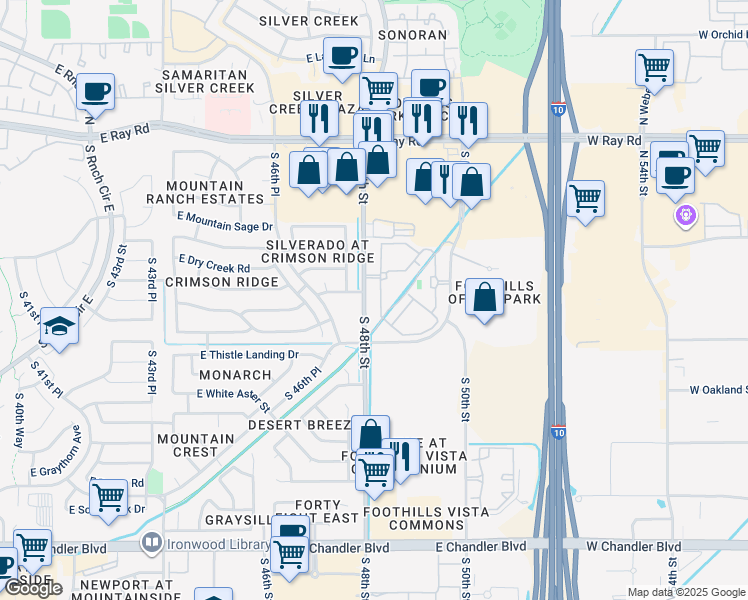 map of restaurants, bars, coffee shops, grocery stores, and more near 14435 South 48th Street in Phoenix