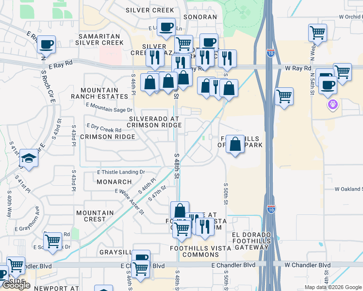 map of restaurants, bars, coffee shops, grocery stores, and more near 14435 South 48th Street in Phoenix