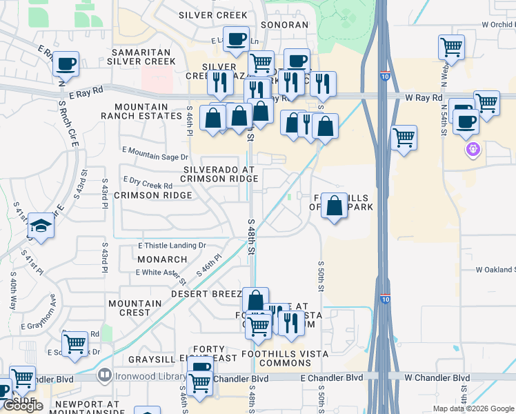 map of restaurants, bars, coffee shops, grocery stores, and more near 14435 South 48th Street in Phoenix