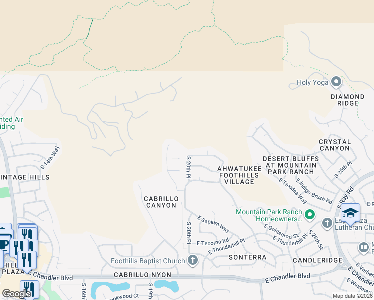 map of restaurants, bars, coffee shops, grocery stores, and more near 2023 East Granite View Drive in Phoenix