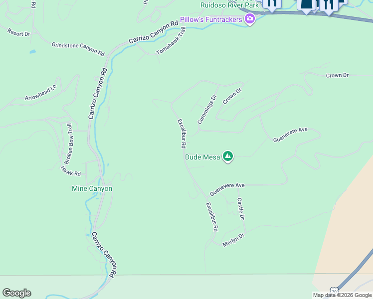 map of restaurants, bars, coffee shops, grocery stores, and more near 406 Excalibur Road in Ruidoso