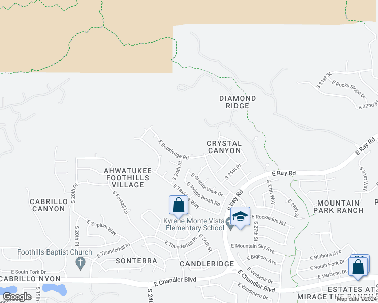 map of restaurants, bars, coffee shops, grocery stores, and more near 2414 East Rockledge Road in Phoenix