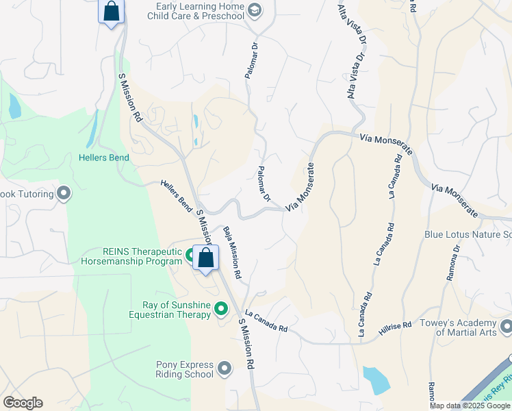 map of restaurants, bars, coffee shops, grocery stores, and more near 1569 Vía Monserate in Fallbrook