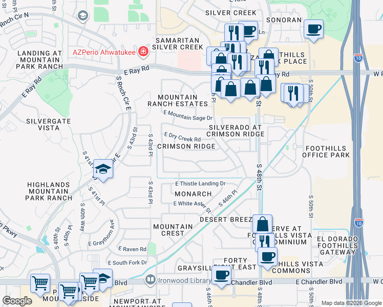 map of restaurants, bars, coffee shops, grocery stores, and more near 4525 East Desert Trumpet Road in Phoenix