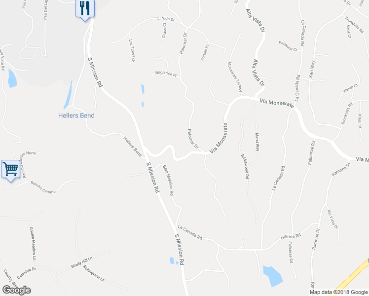 map of restaurants, bars, coffee shops, grocery stores, and more near 1570 Vía Monserate in Fallbrook