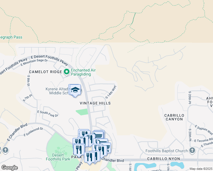 map of restaurants, bars, coffee shops, grocery stores, and more near 1419 East Dry Creek Road in Phoenix