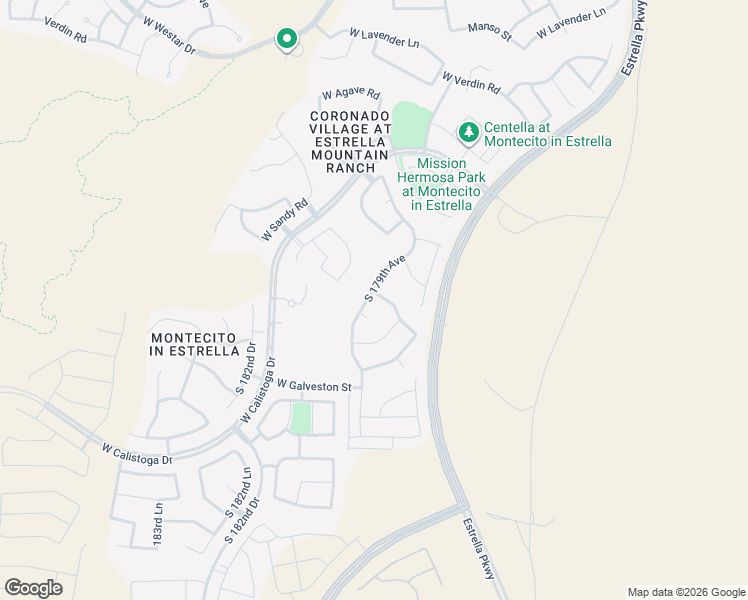 map of restaurants, bars, coffee shops, grocery stores, and more near 14544 South 179th Avenue in Goodyear